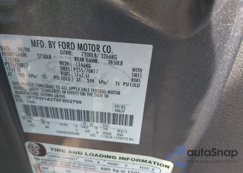 2009 Ford F-150 Fx4/King Ranch/Lariat/Platinum/Xl/Xlt z USA, uszkodzony, nr VIN 1FTPW14V79FB02799